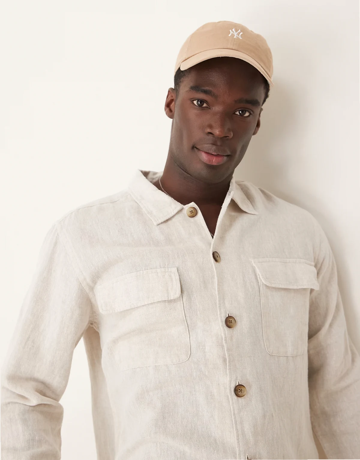 linen mix overshirt in cream