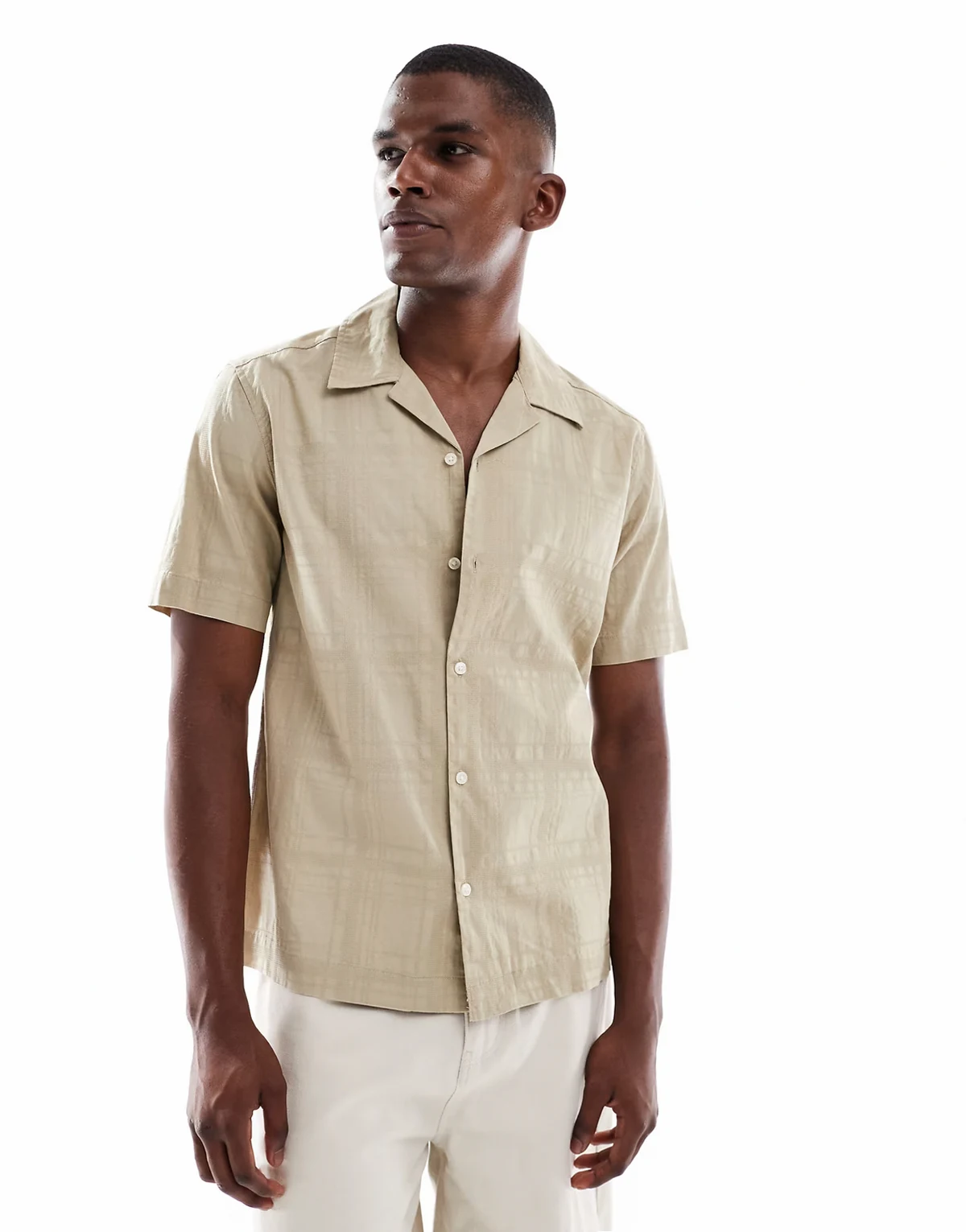 – Strukturiertes Hemd in Beige mit Reverskragen