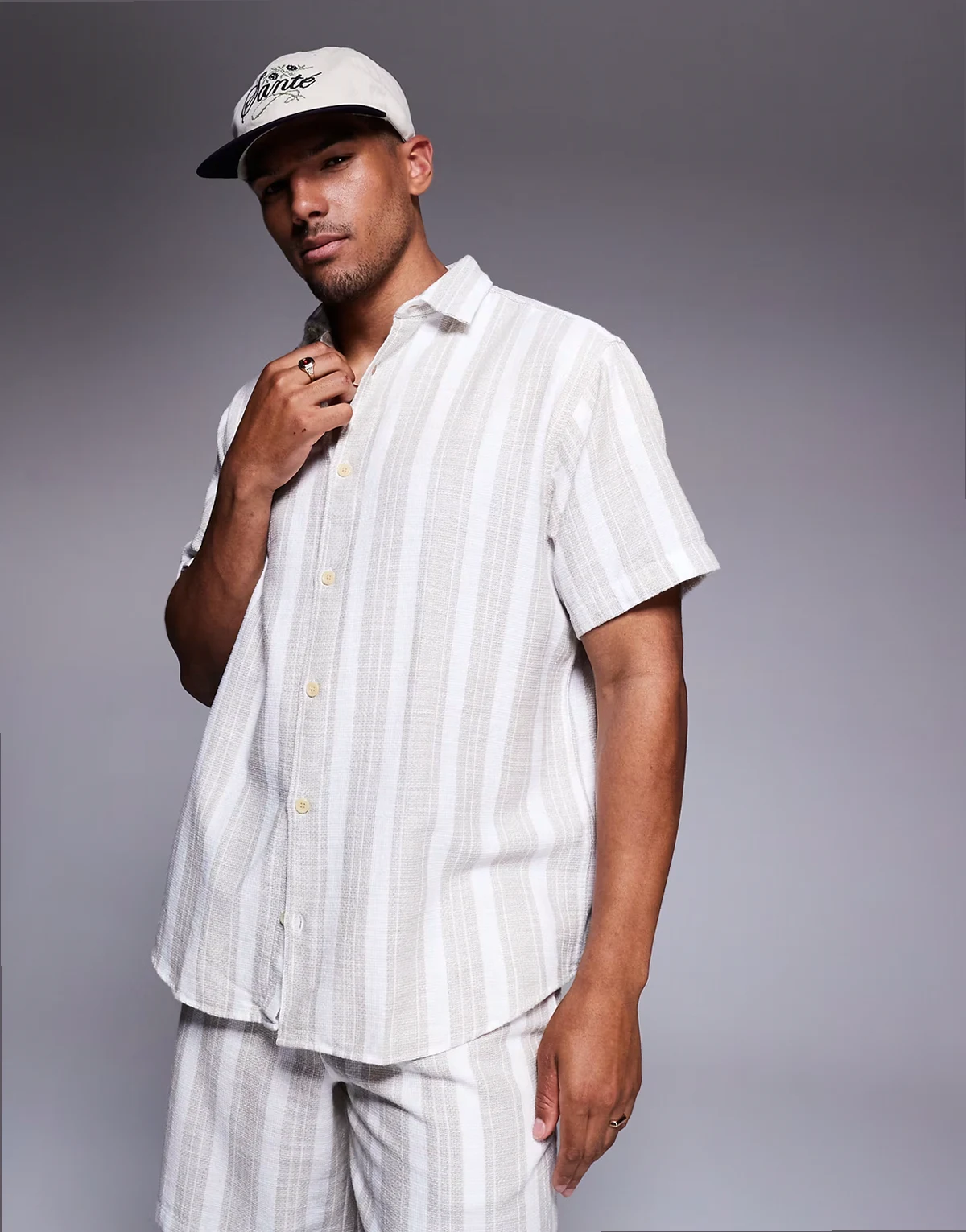 oversized textured shirt in cream stripe