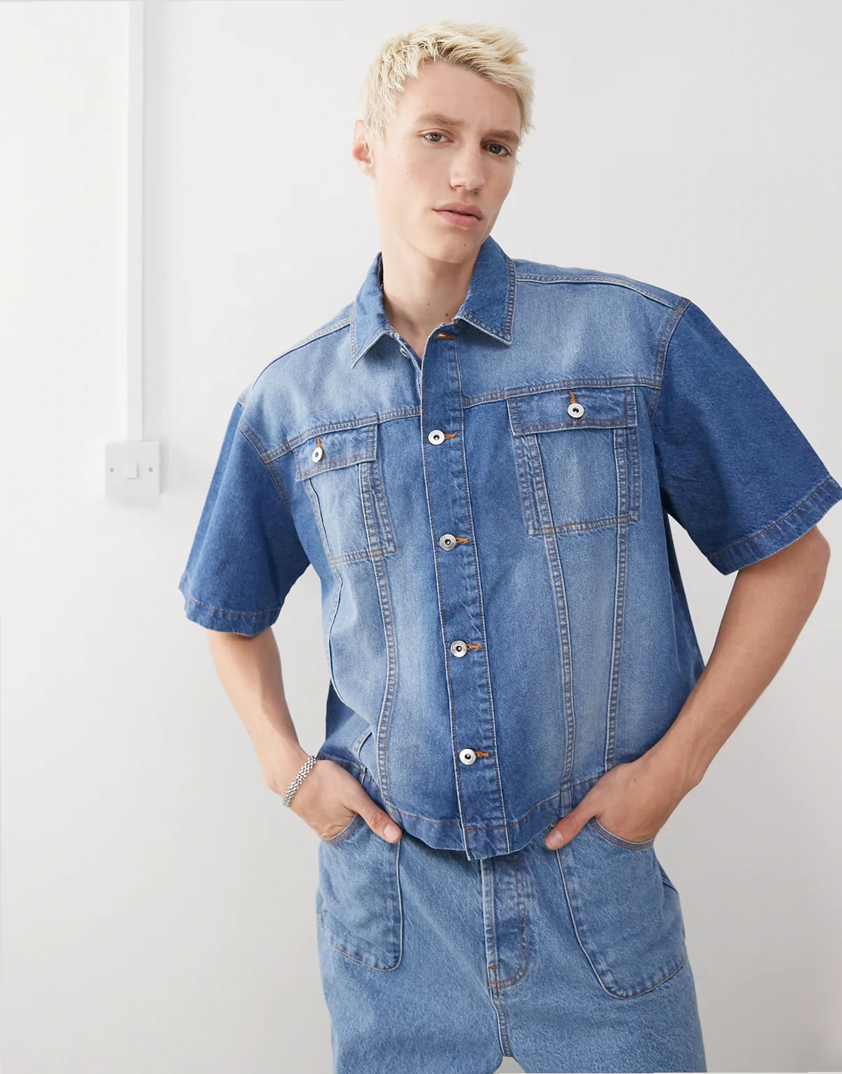 denim boxy shirt in mid wash