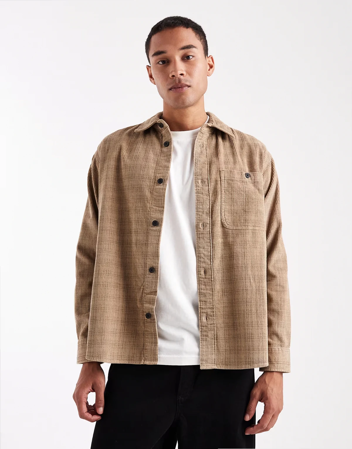 – Hemdjacke aus Cord in kariertem Beige