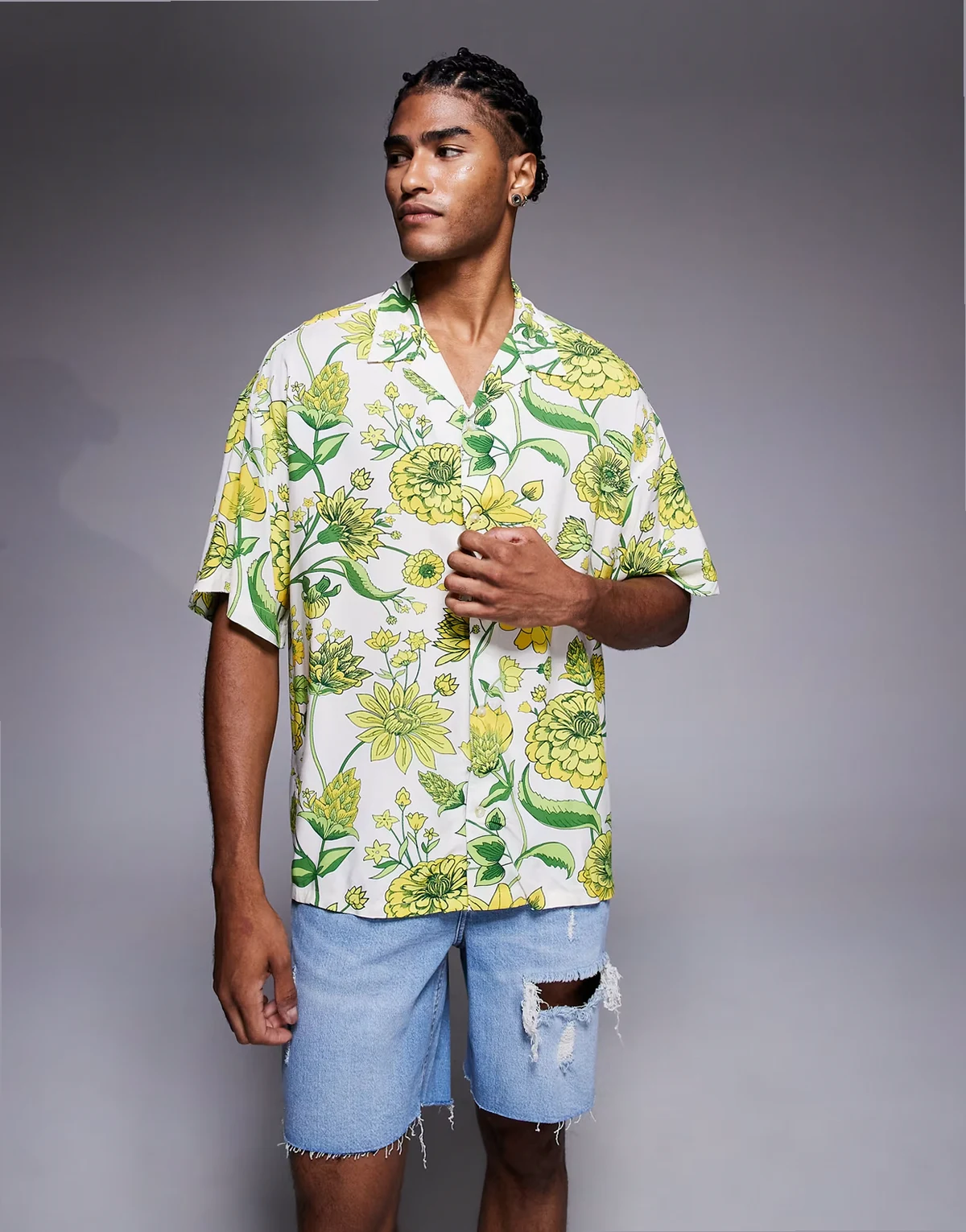 oversized flower print shirt in cream