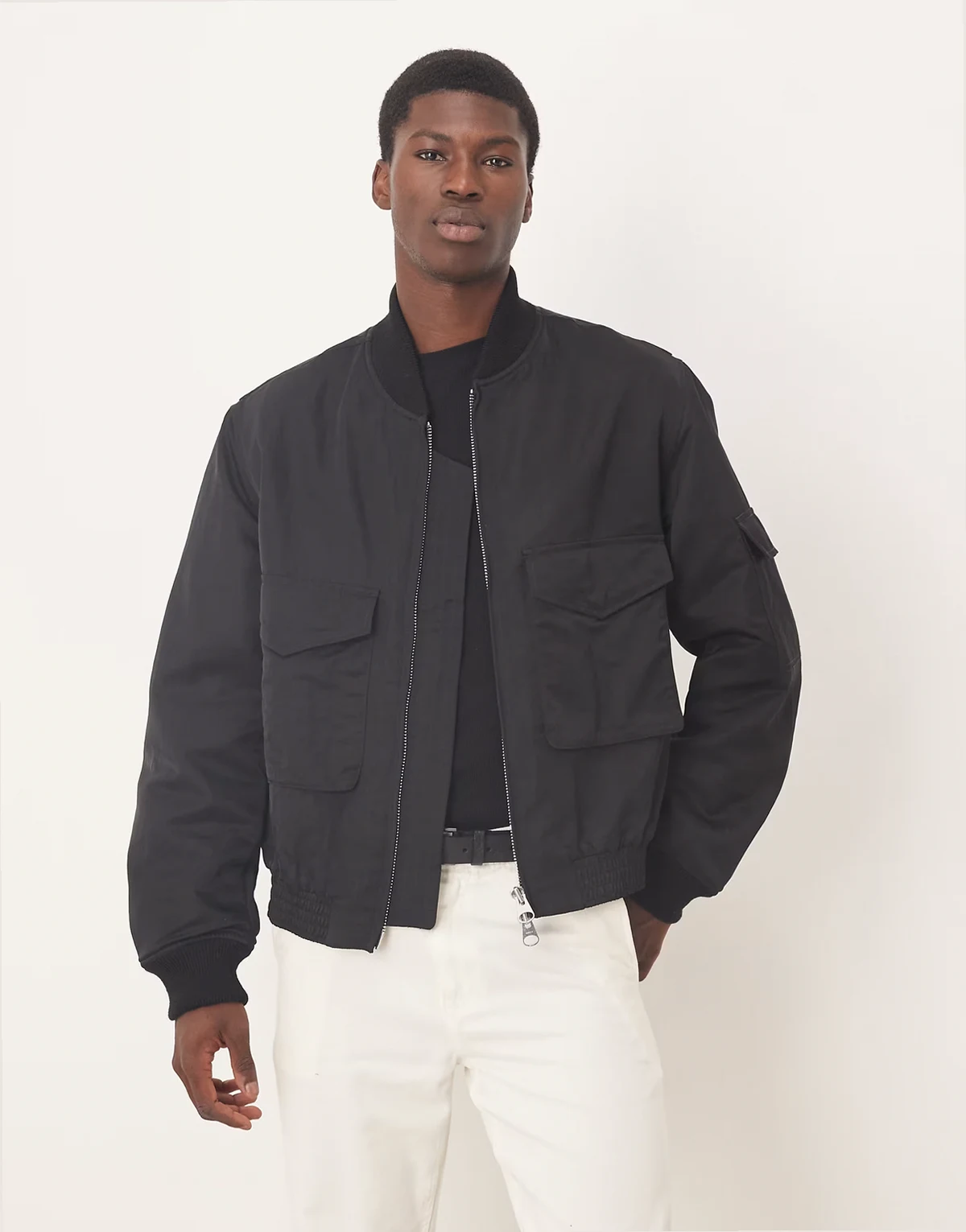 bomber jacket with workwear pockets in black