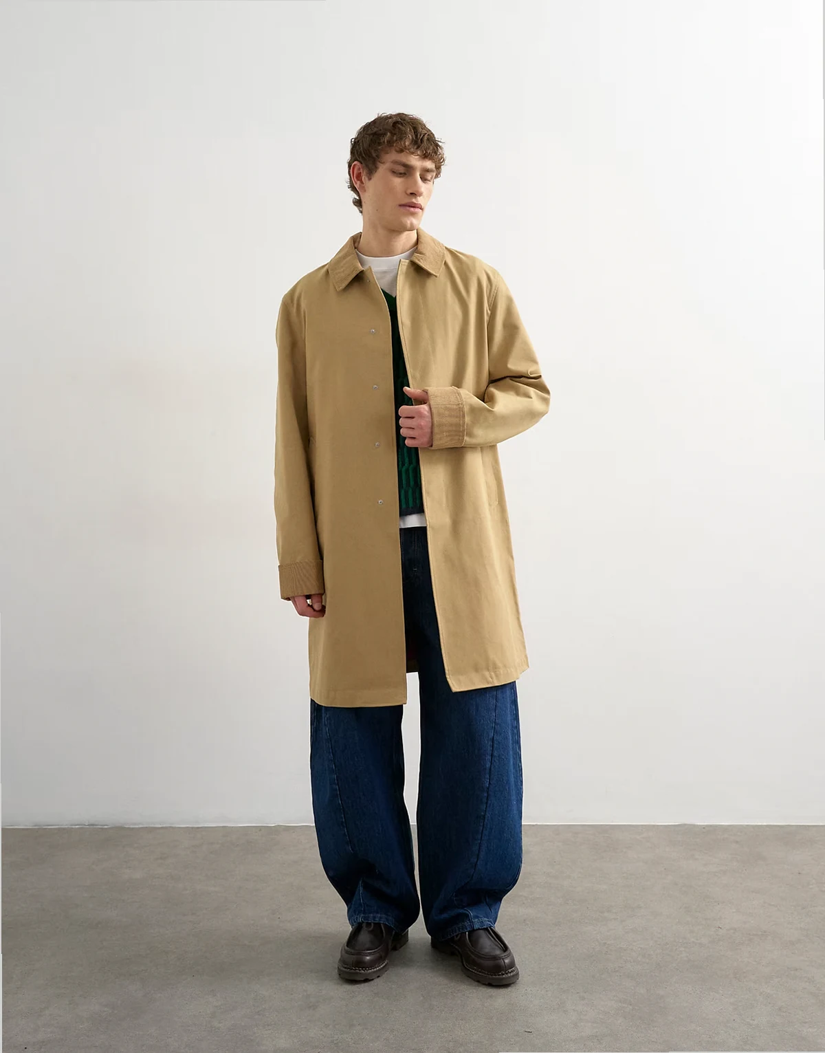 corduroy collar rain coat in camel