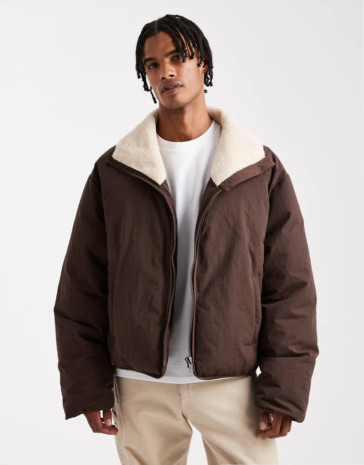 – Steppjacke in Braun mit Teddyfutter