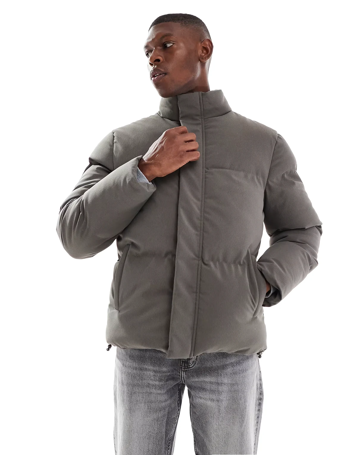 padded puffer jacket in taupe