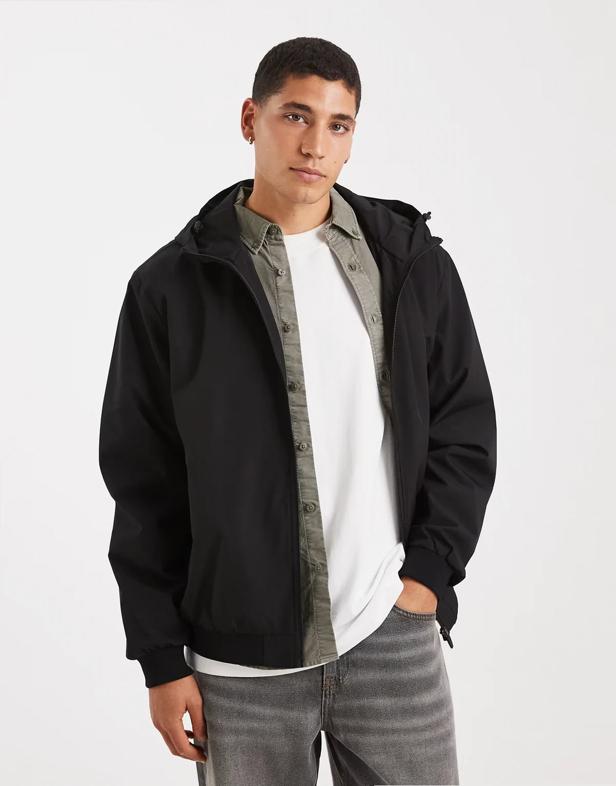 light hooded jacket in black
