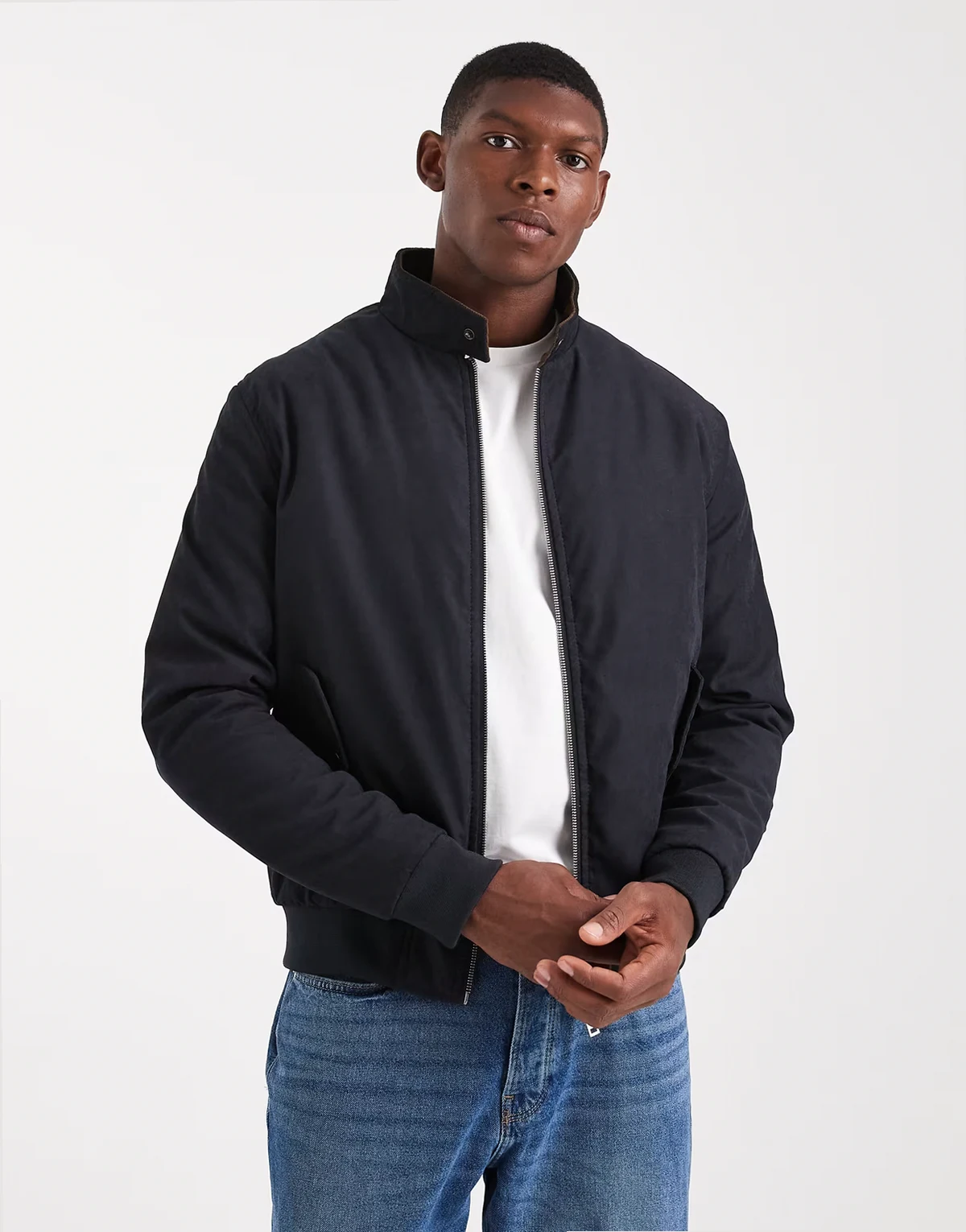 zip through bomber jacket in navy