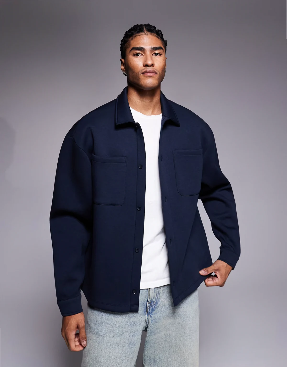 – Oversize-Harrington-Jacke aus schwerem Jersey in Braun, 400 g/m²