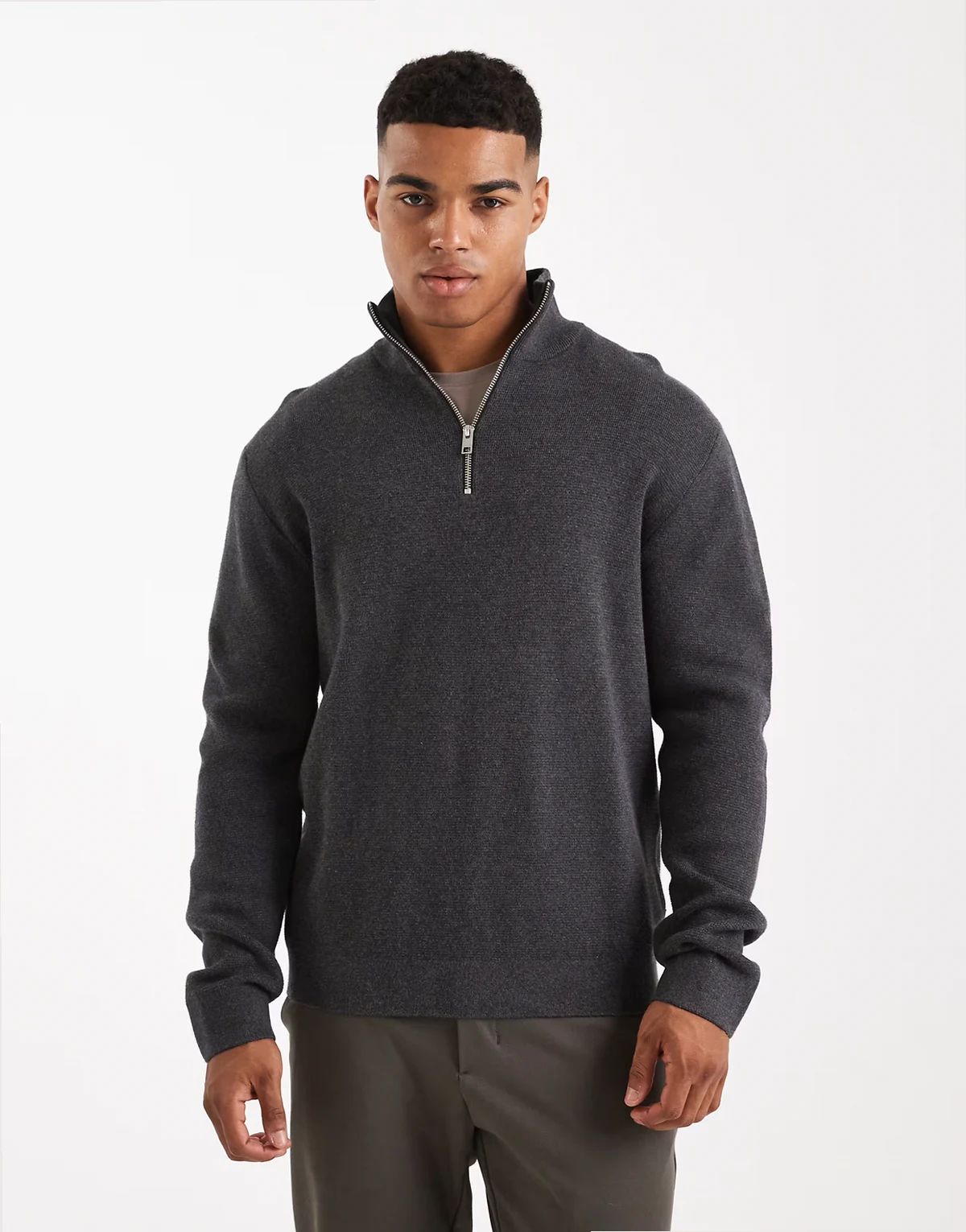 Premium 1/4 zip sweater in dark gray