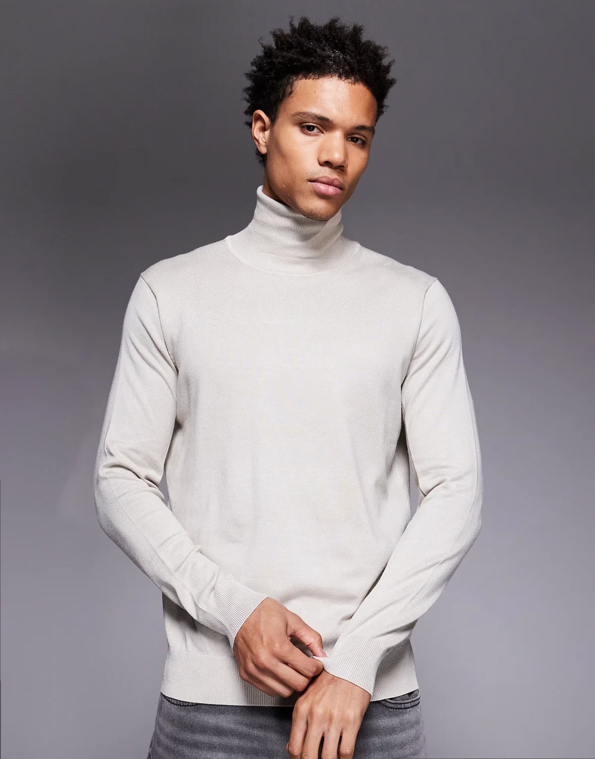 roll neck knitted sweater in ecru