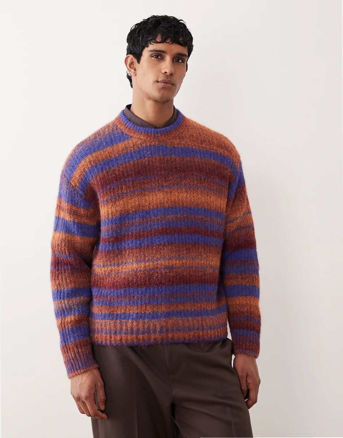 spacedye knit sweater in orange stripe