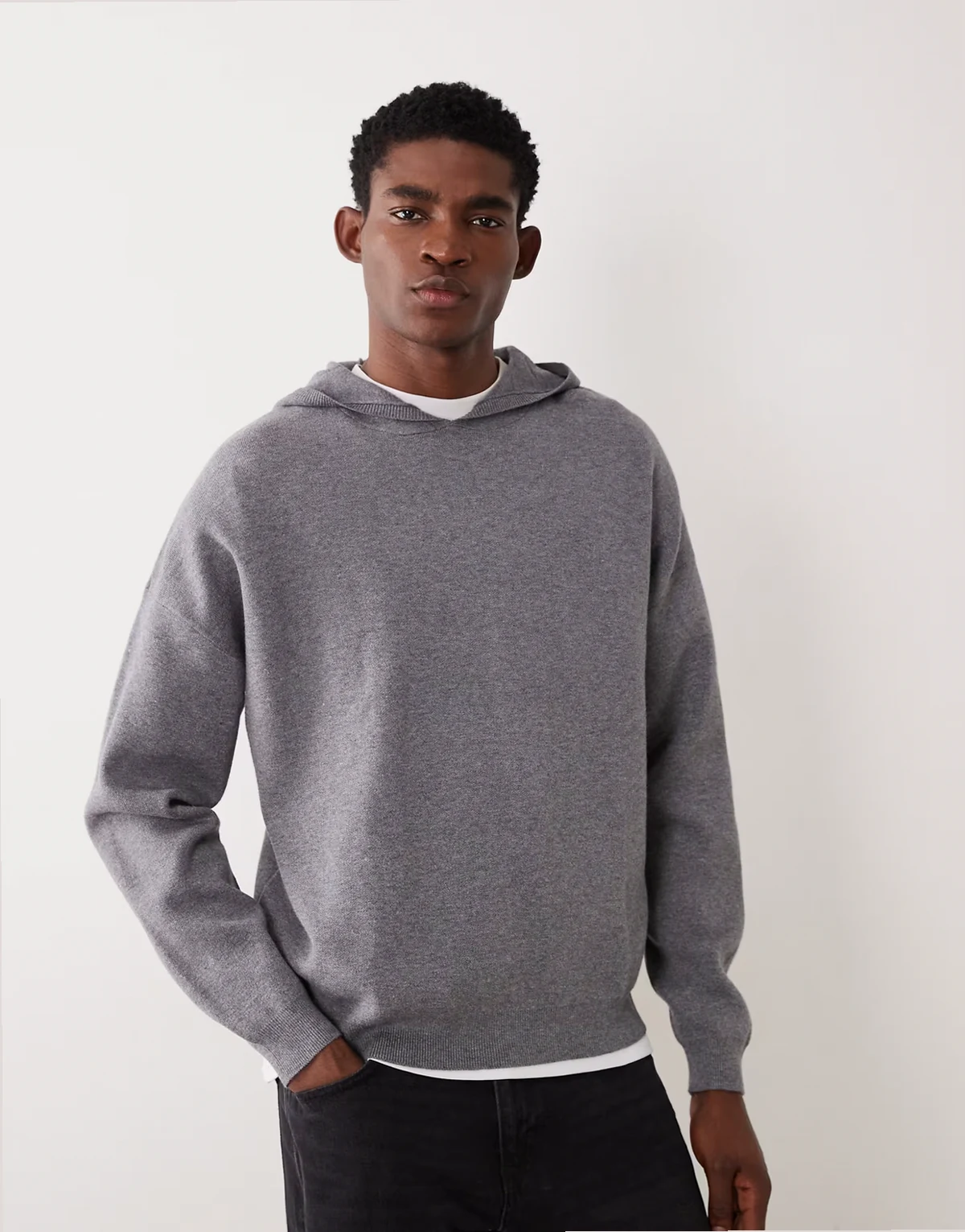 oversized knit hoodie in gray