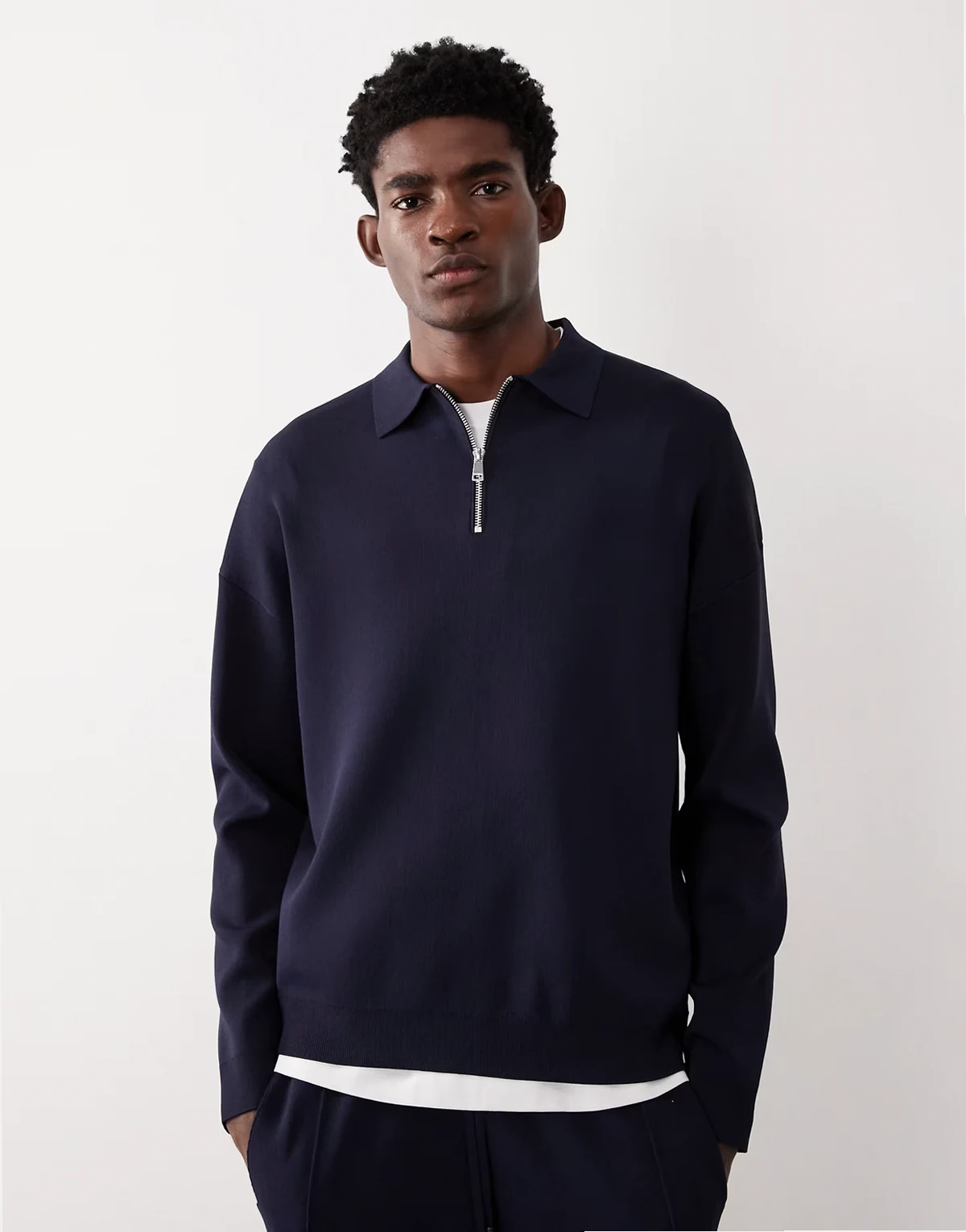 relaxed compact knit half zip polo in navy - part of a set