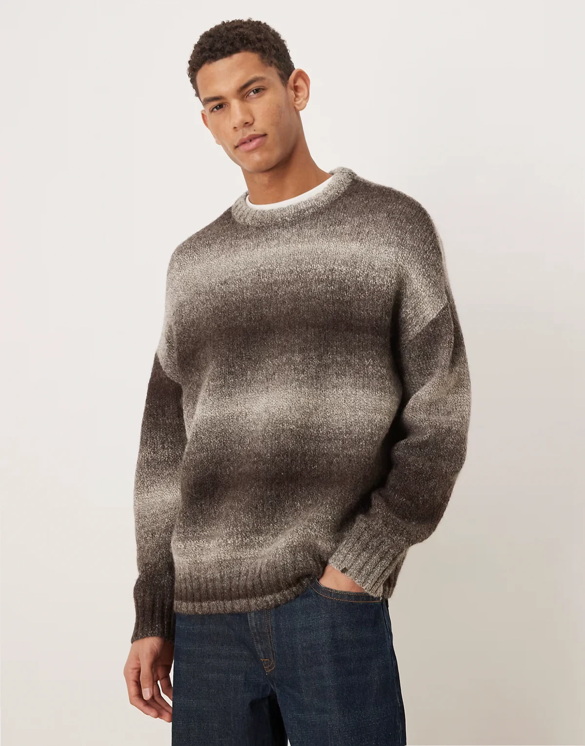 oversized ombré wool blend sweater in brown
