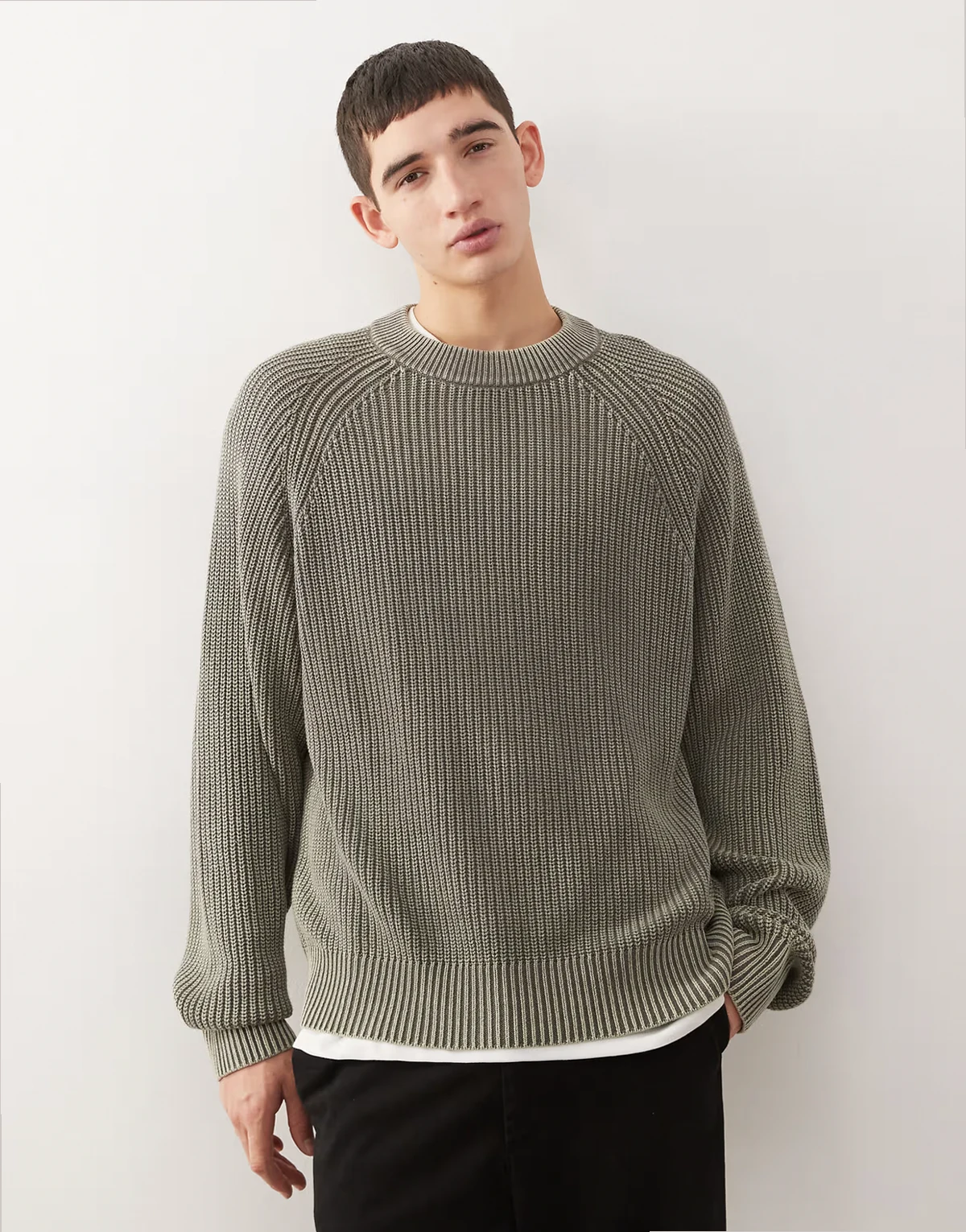 relaxed knit sweater in washed gray