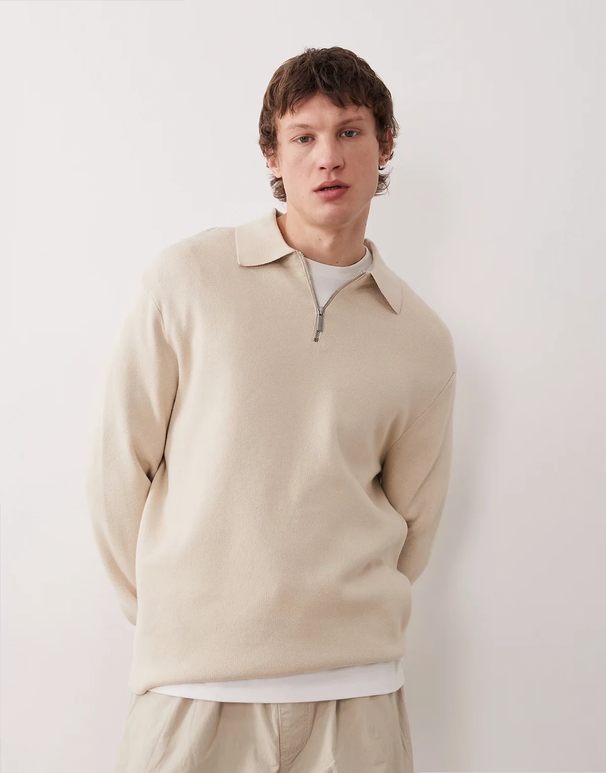 1/4 zip polo neck sweater in cream