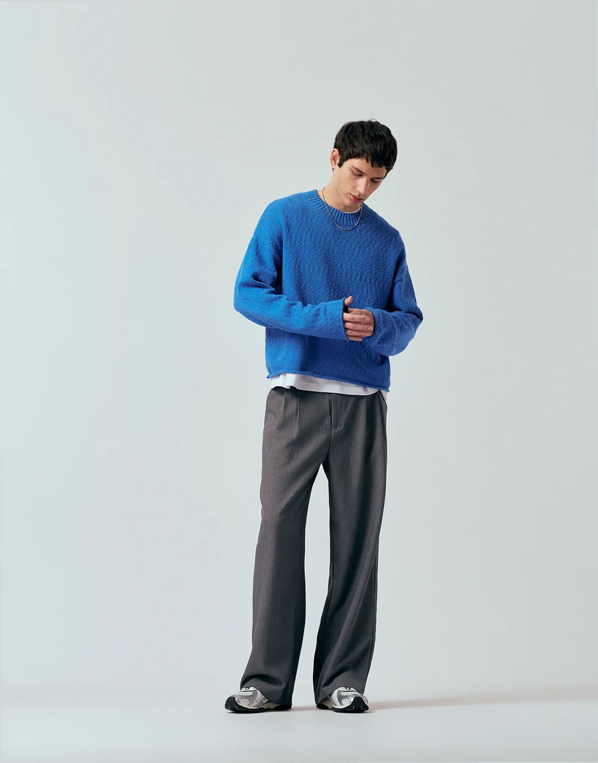 relaxed knit sweater in bright blue