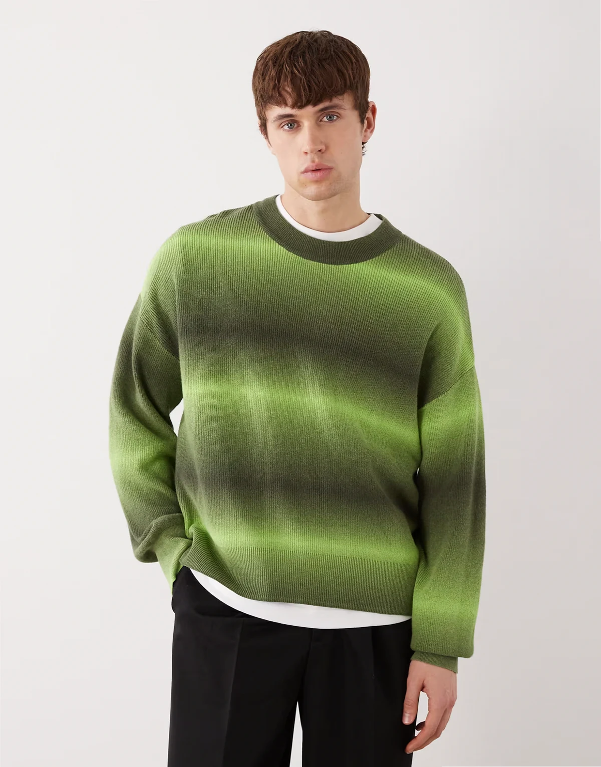 spacedye cotton sweater in green stripes