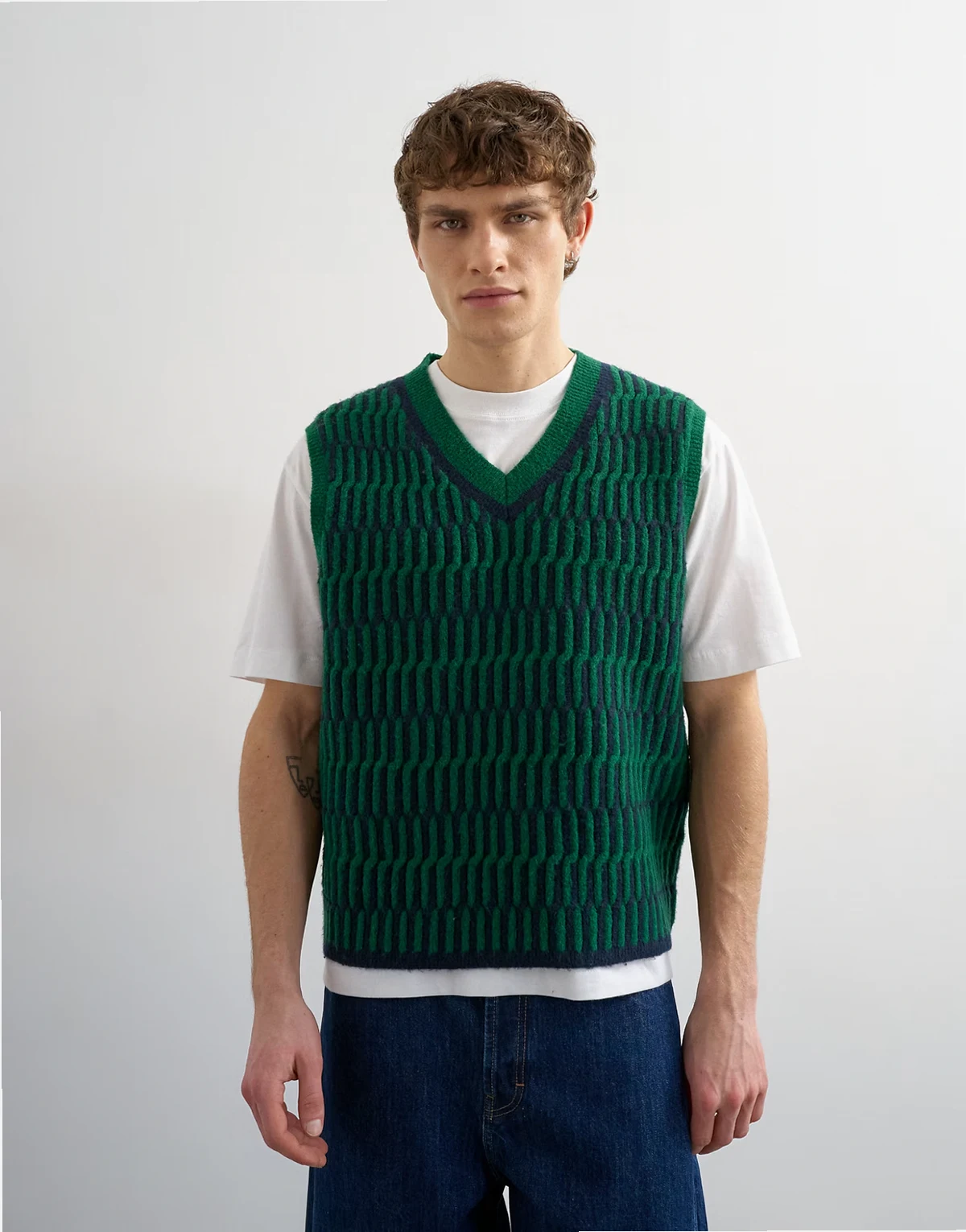 – Gestricktes Relaxed-Fit-Tanktop in Grün mit kurzem Schnitt