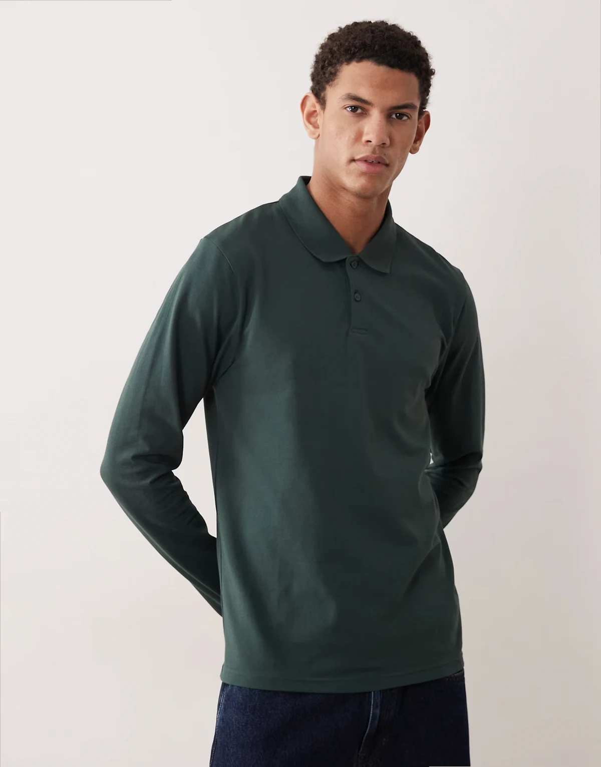 – Langärmliges Basic-Polohemd aus Pikee in Grün