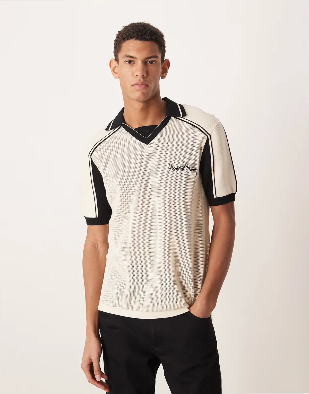 keepers knit polo shirt in oat