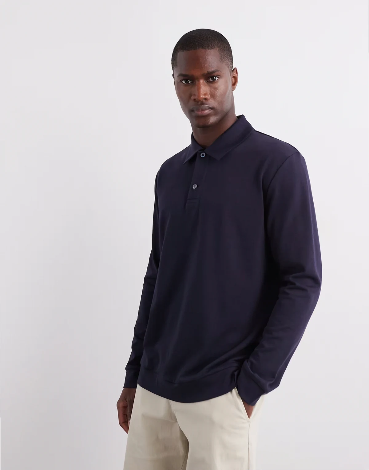 long sleeve polo shirt in navy blue