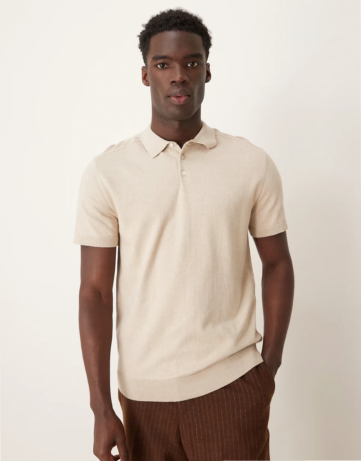 knit polo shirt in cream
