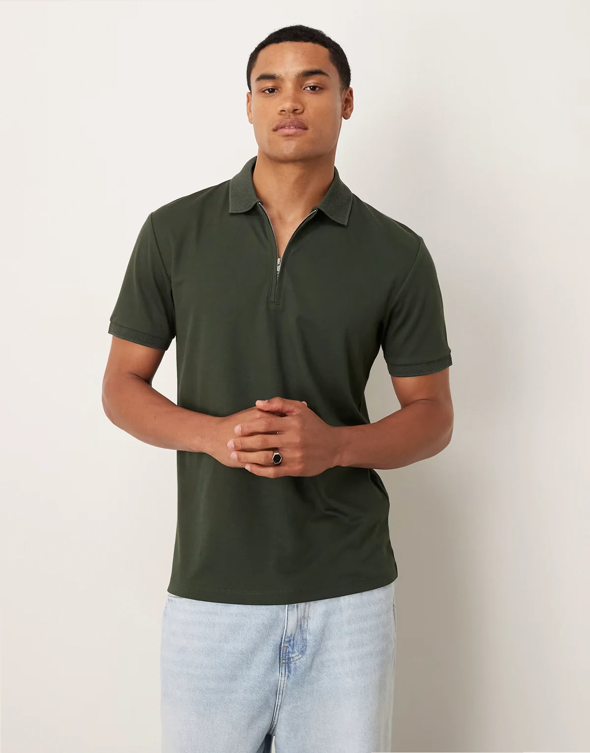 half zip polo shirt in green