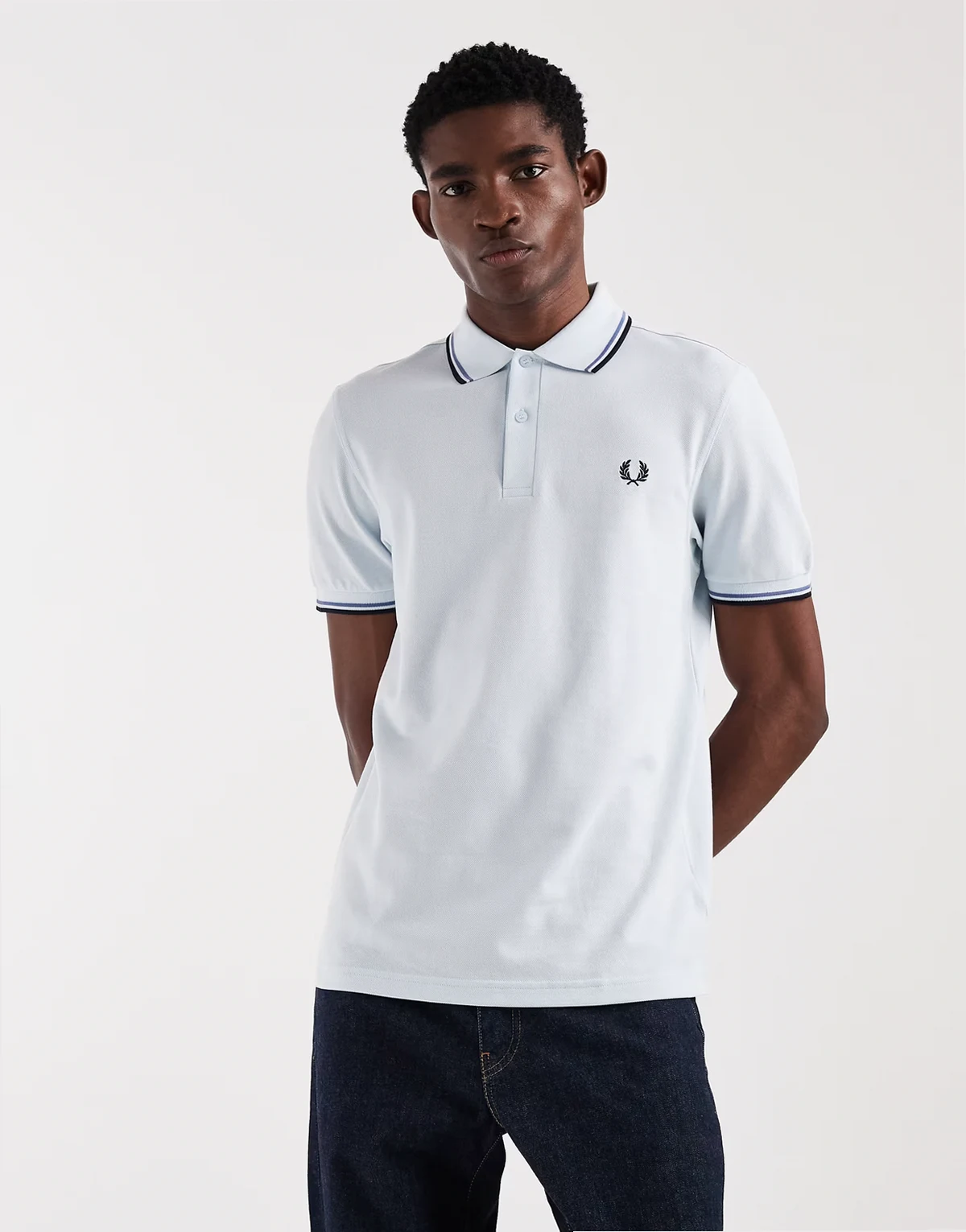 twin tipped logo polo shirt in light blue