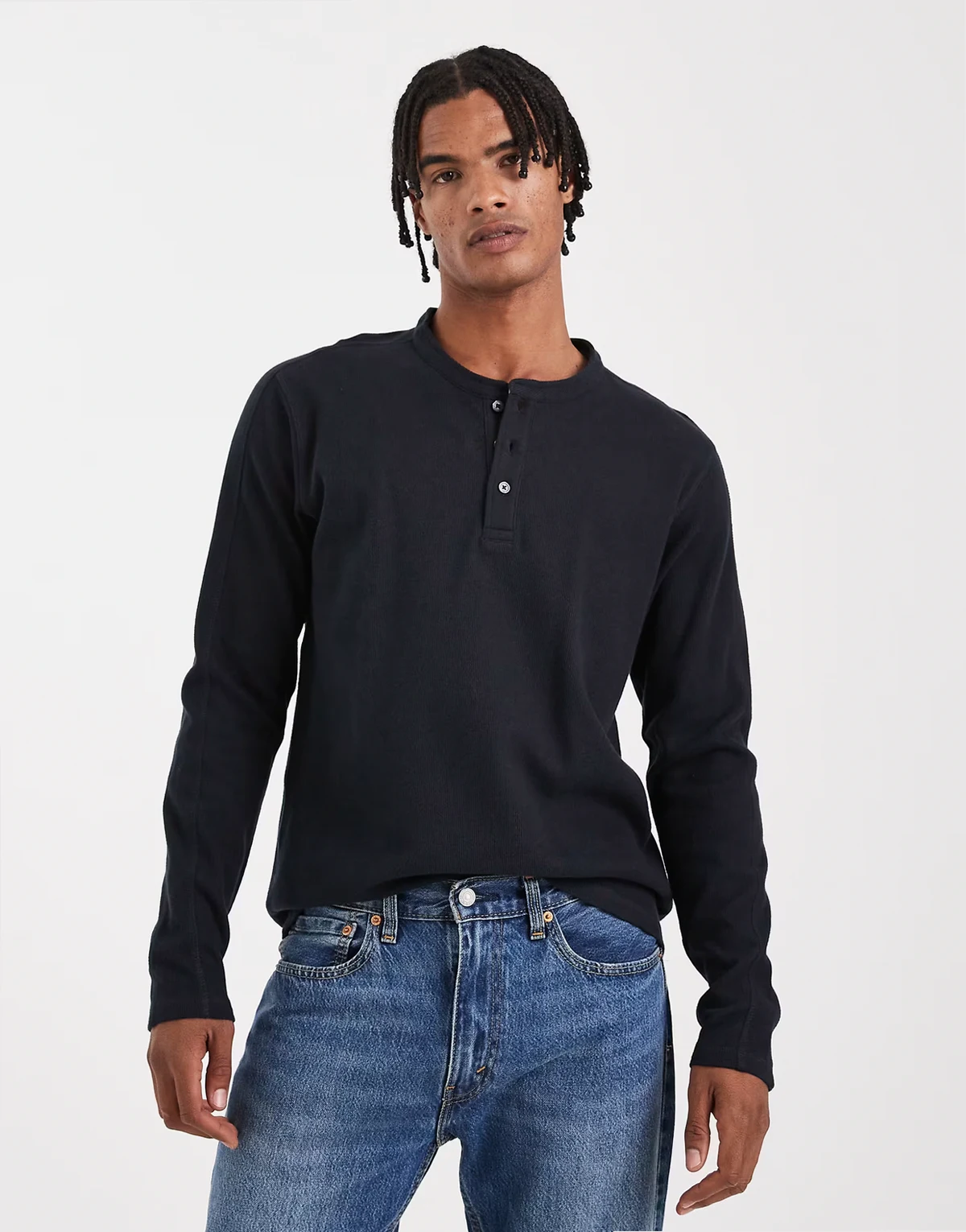 heavyweight jersey henley in navy blue