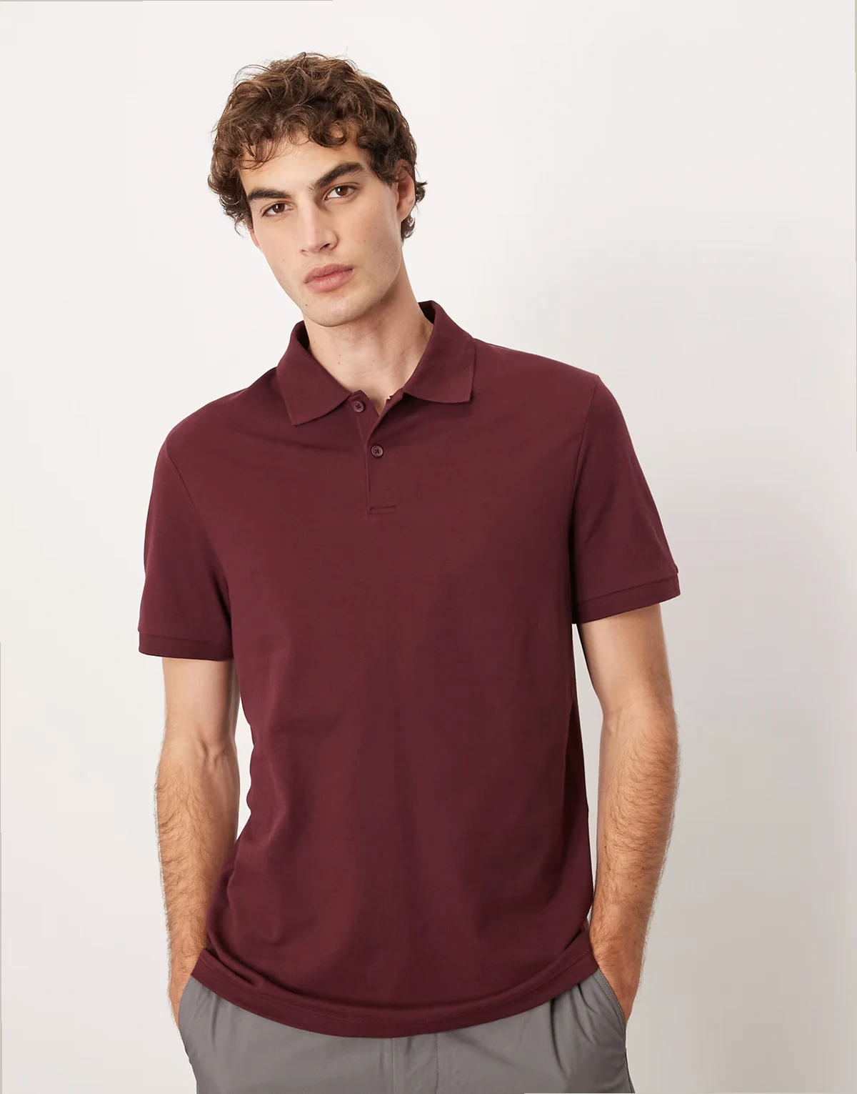 – Basic – Bordowa koszulka polo z piki