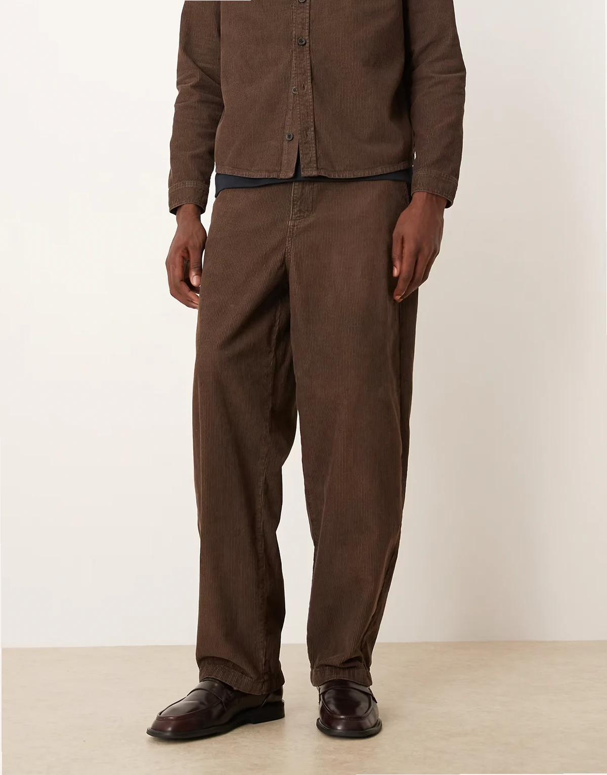 loose straight leg pants in brown corduroy - part of a set