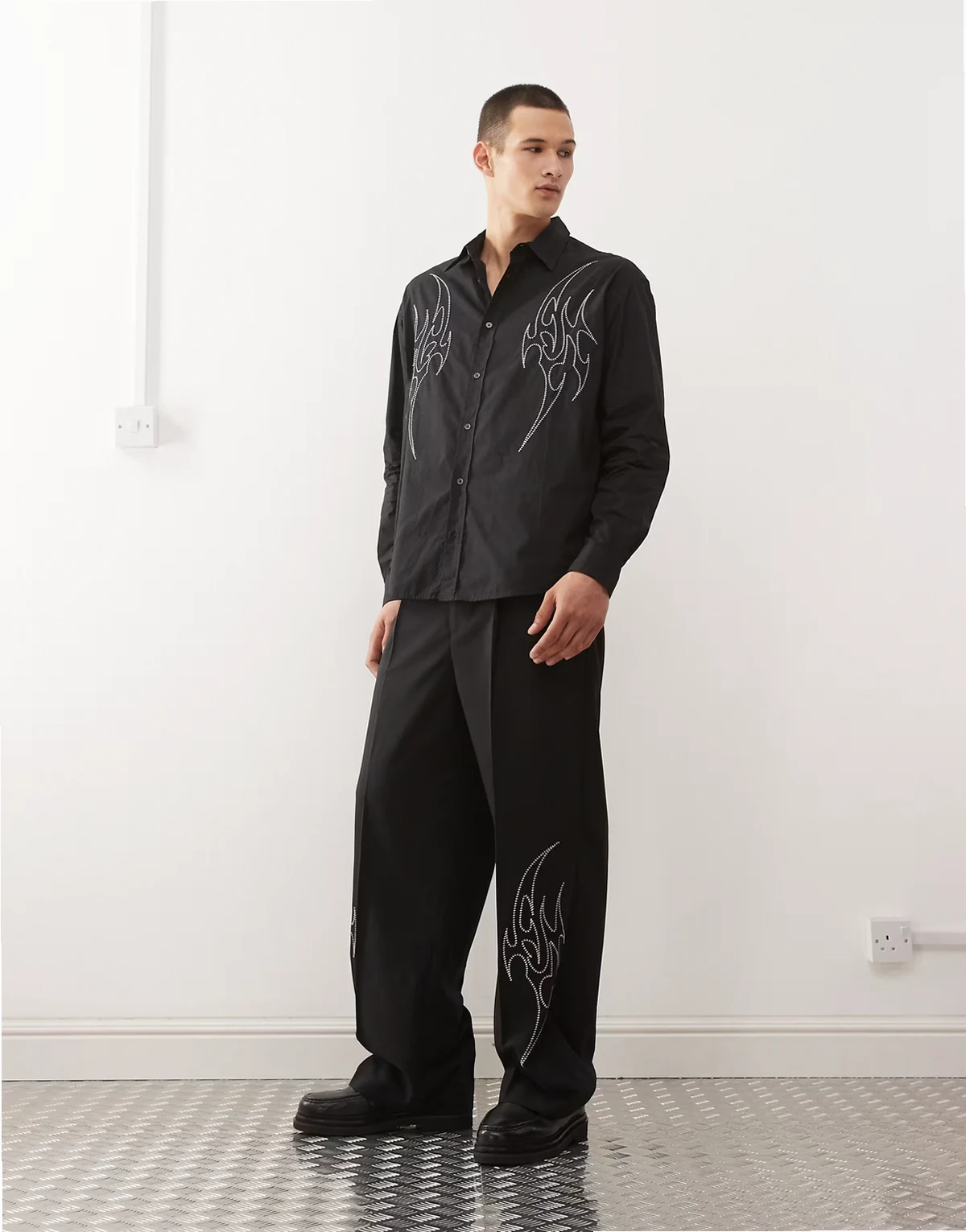 tailored pants with silver embroidery in black - part of a set