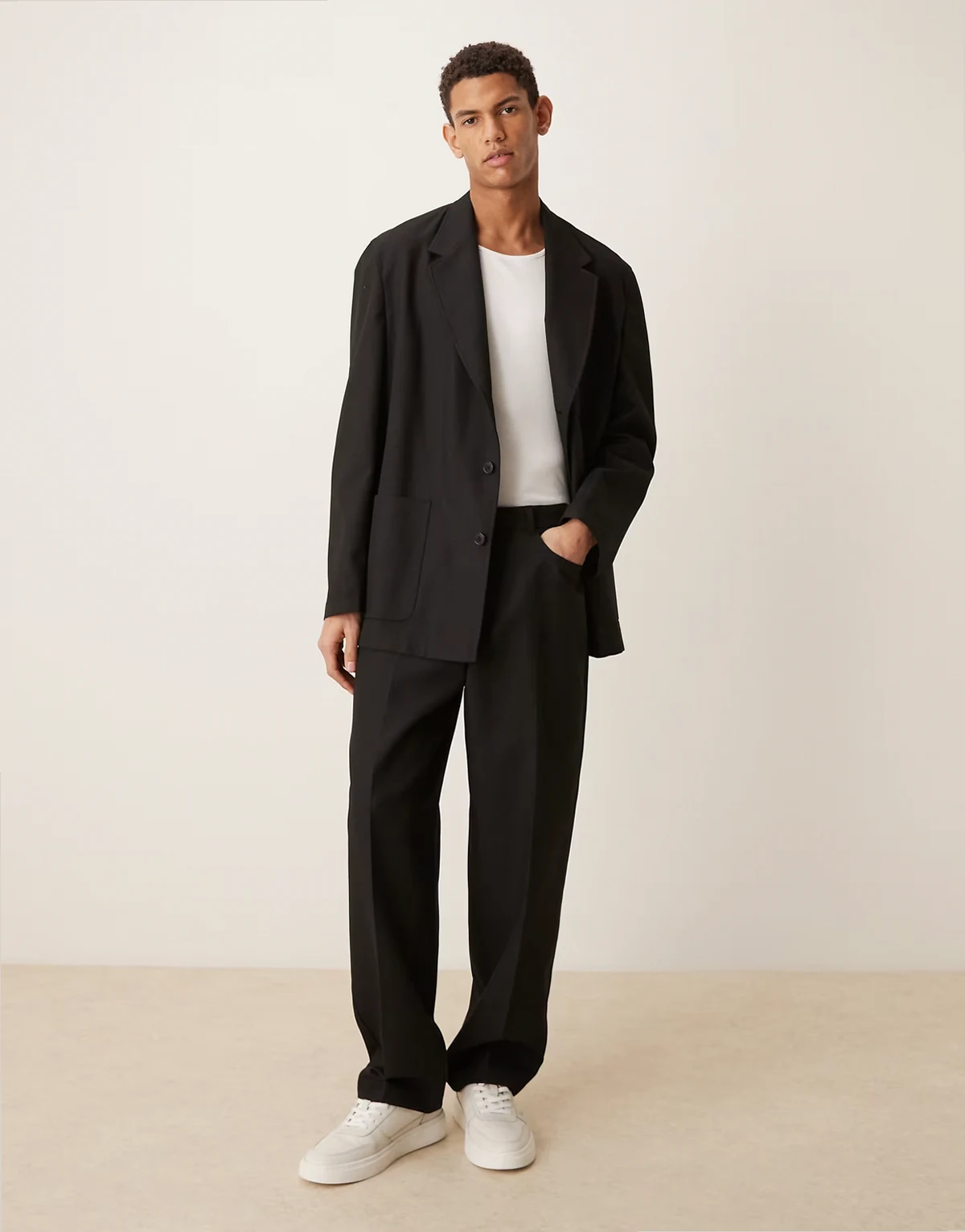 extreme tapered suit pants in black twill