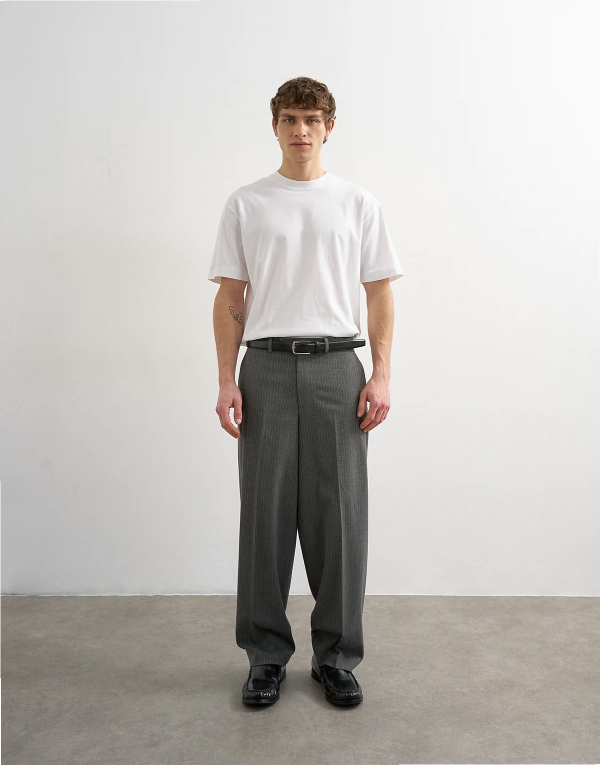 relaxed fit pinstripe pants in charcoal
