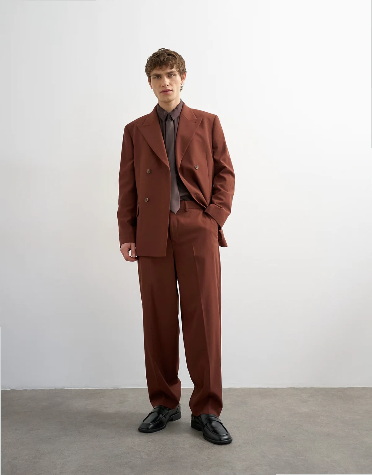 relaxed fit wool touch suit pants in rust