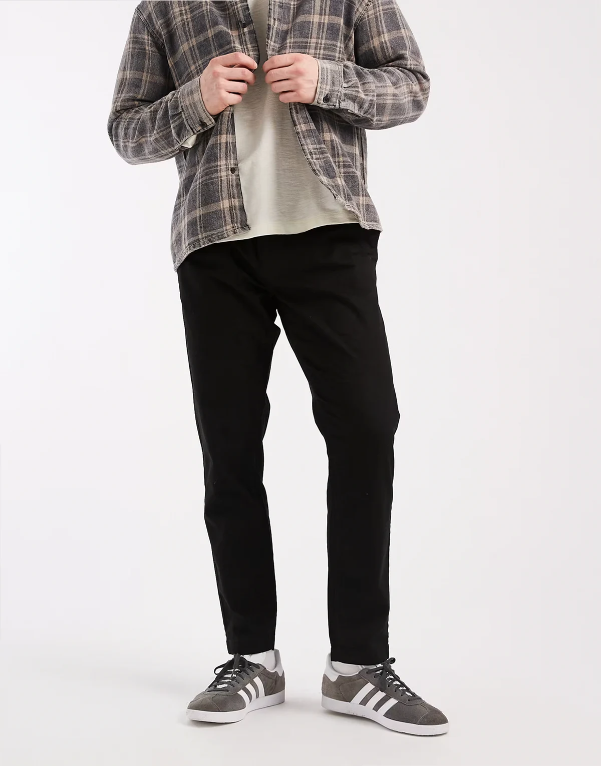 cotton twill pants with elasticized waist in black