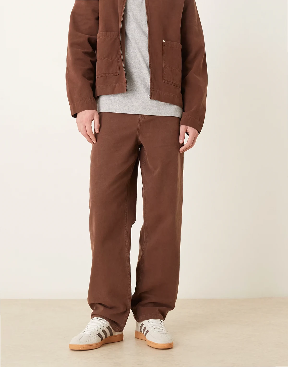 baggy fit pants with vintage wash detailing in brown - part of a set
