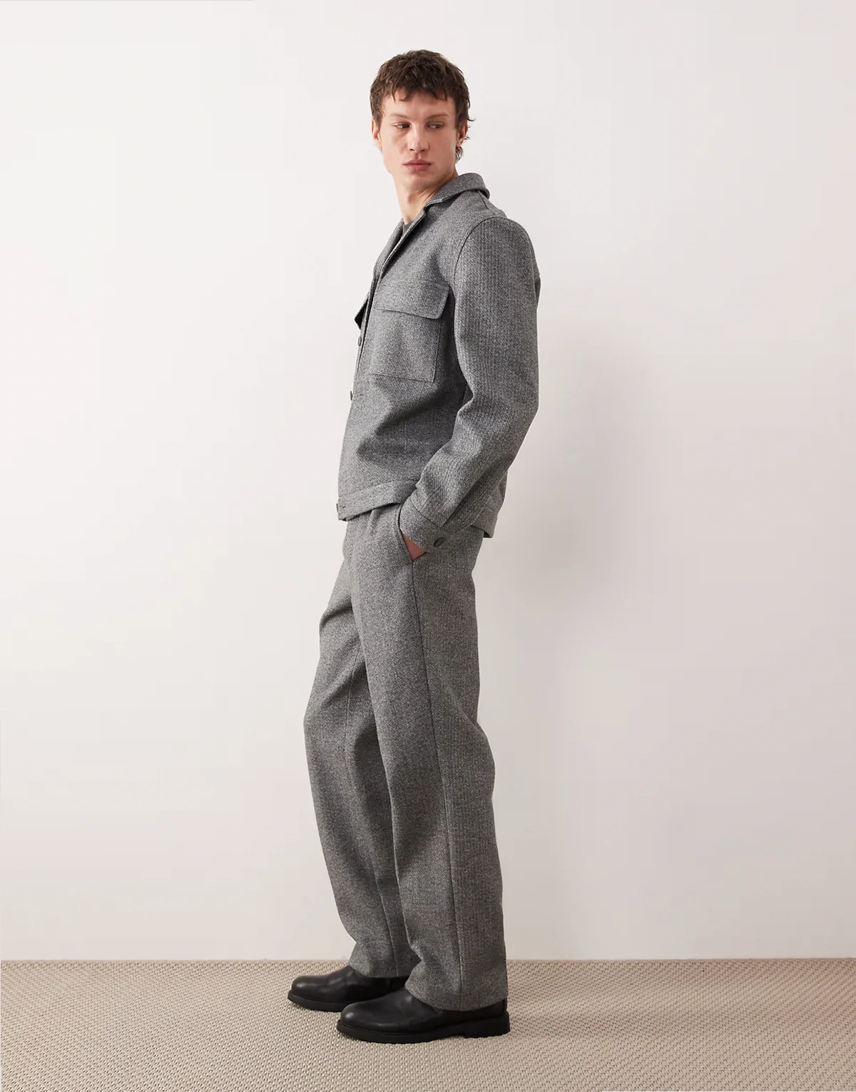 smart set brushed twill straight pants in charcoal