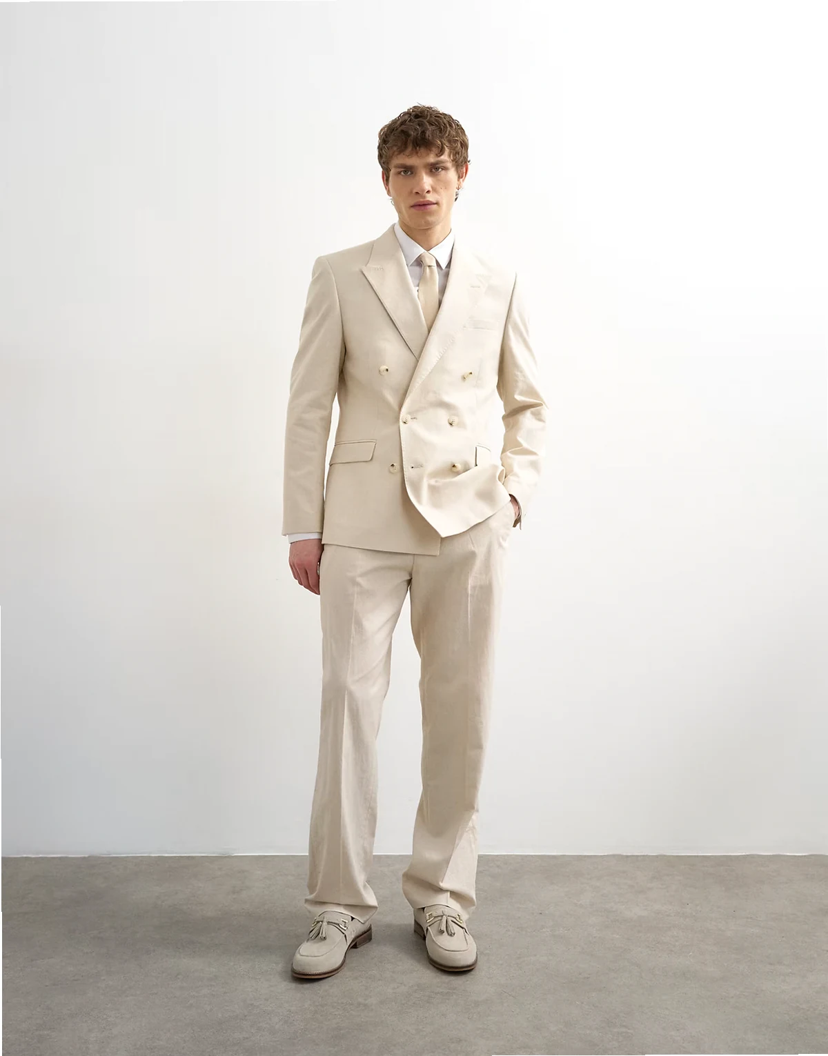 straight fit linen blend pants in stone