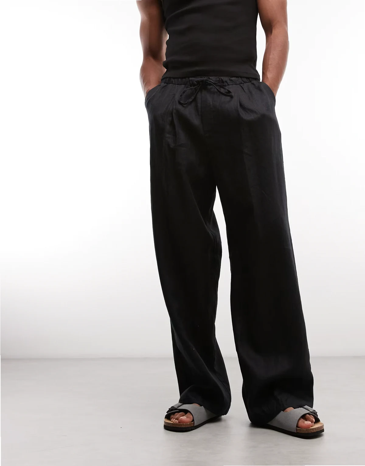 pull on linen pants in black - exclusive to ASOS