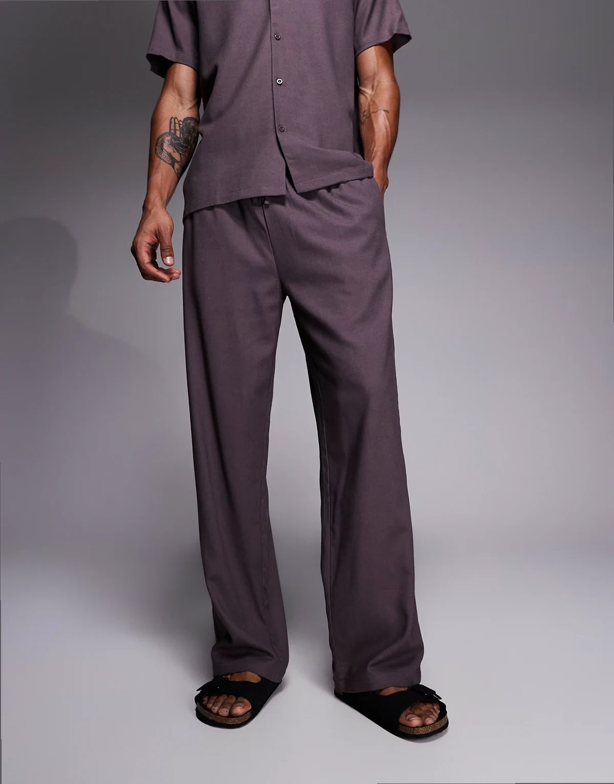 linen mix pants in faded brown