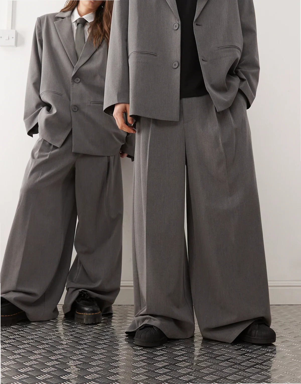 Unisex wide leg pants in charcoal - part of a set