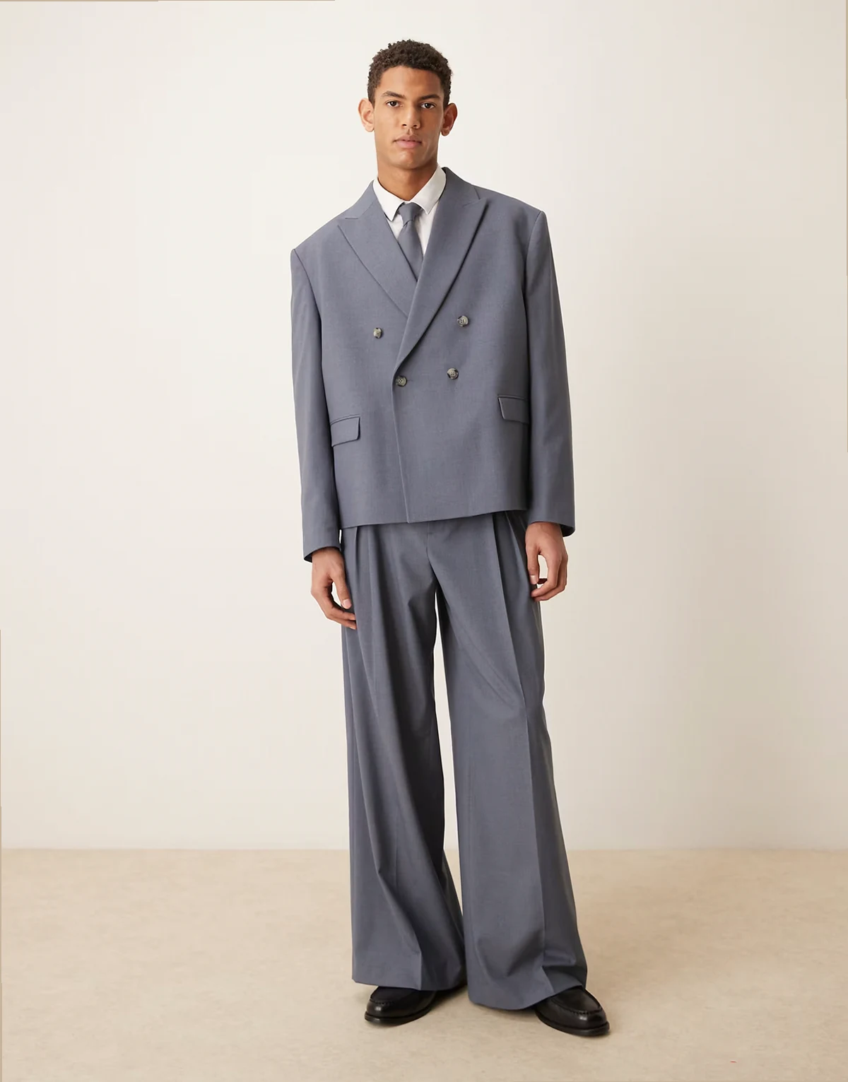 loose suit pants in light blue