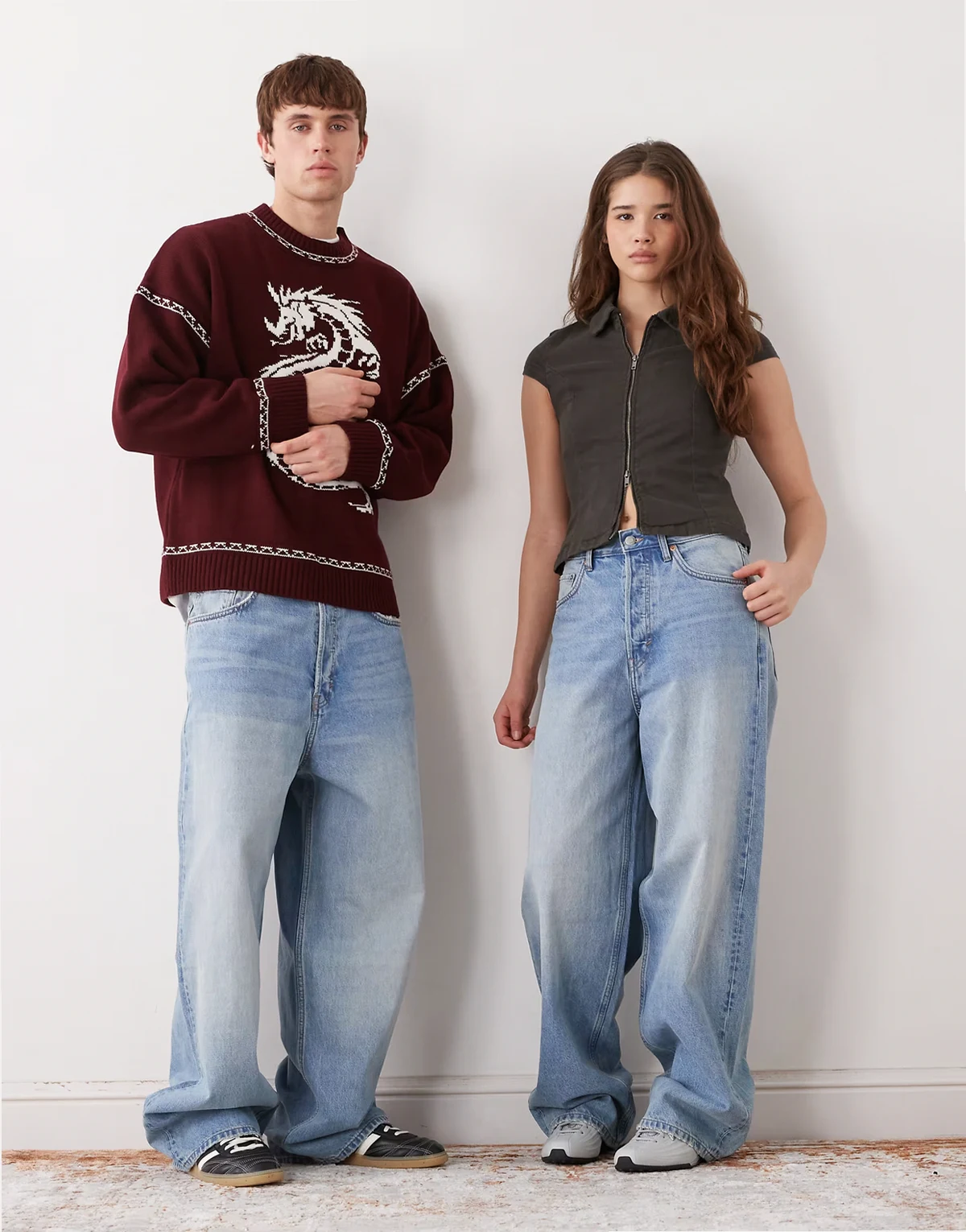 Astro Unisex low rise baggy fit jeans in dark blue wash