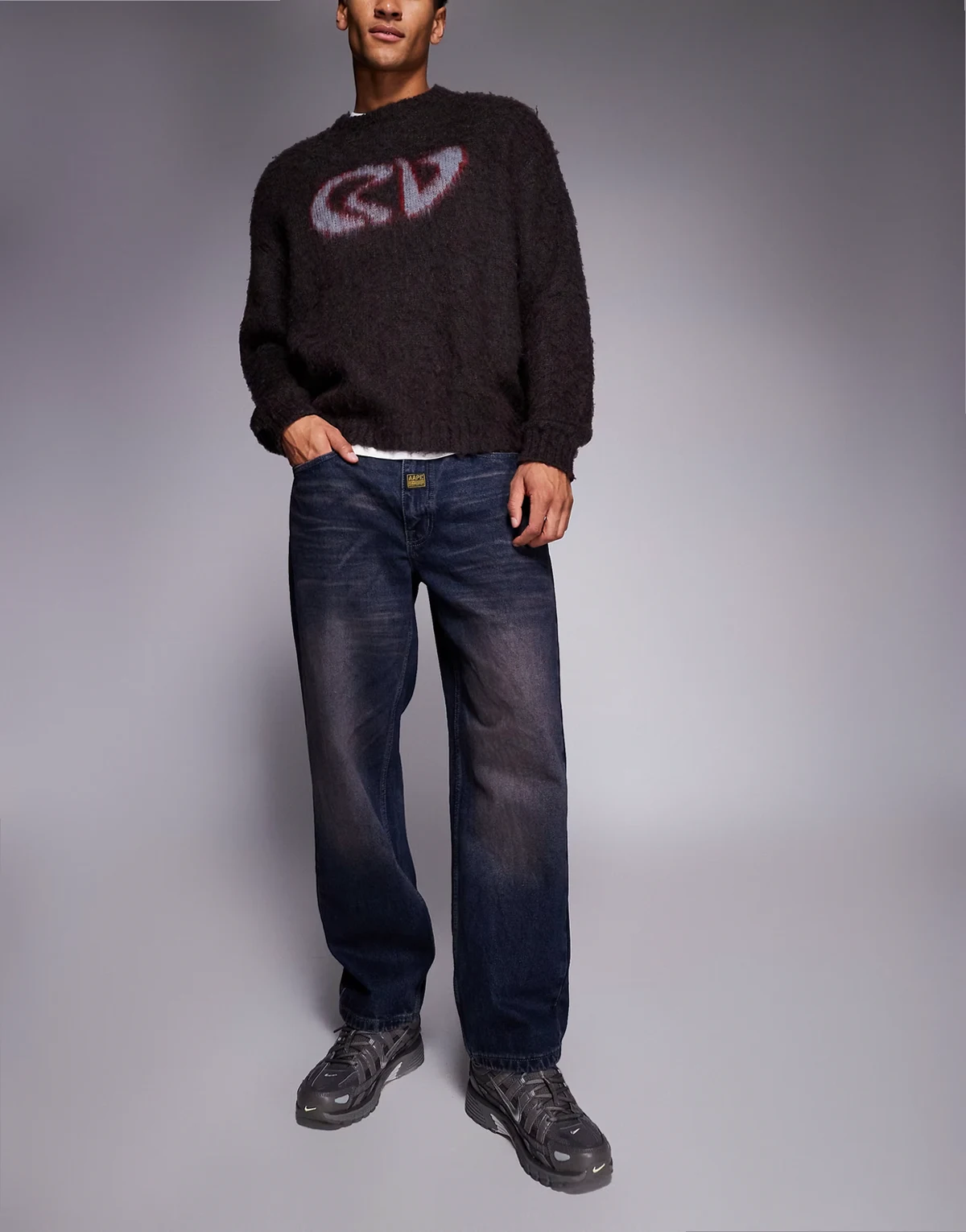 AAPE By A Bathing Ape – Ciemnoniebieskie luźne jeansy