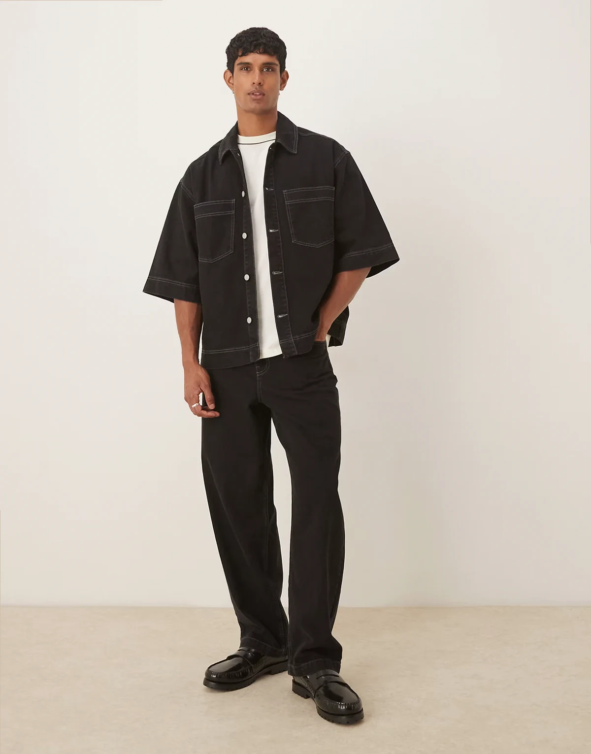 loose straight jeans in black - part of a set