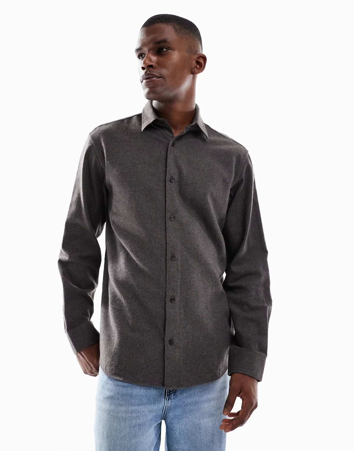 brushed long sleeve shirt in brown