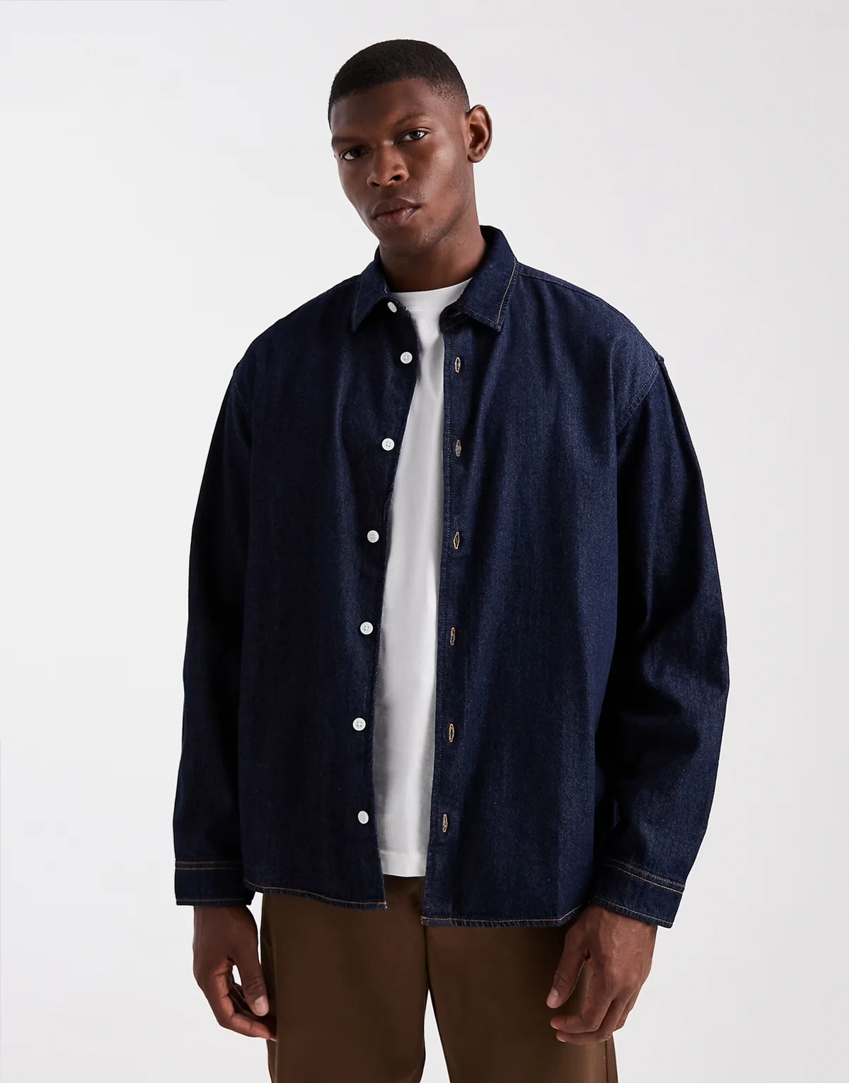 oversized denim shirt in dark blue